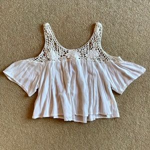 White, open shoulder blouse